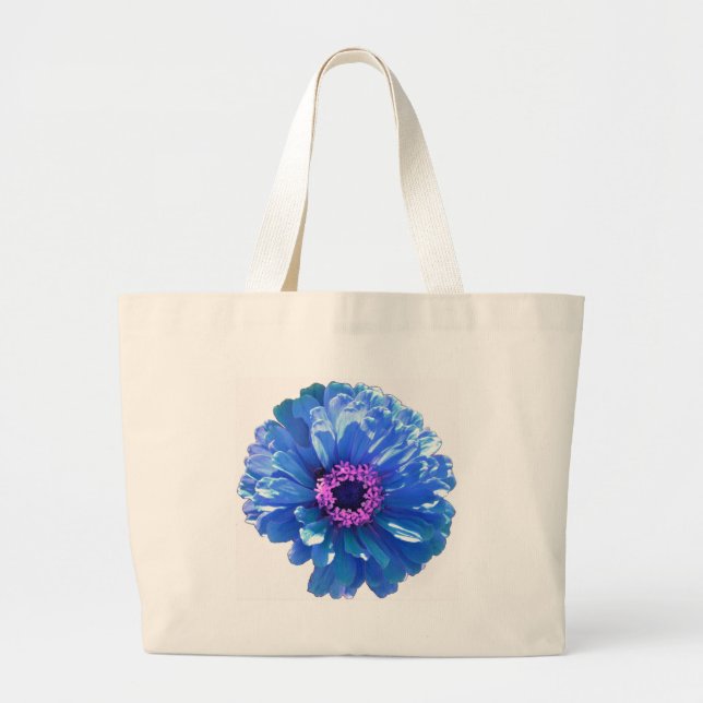Blue daisy blue floral photo large tote bag (Front)