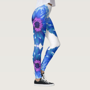 Blue daisy blue floral photo leggings