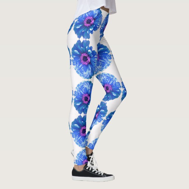 Blue daisy blue floral photo leggings (Right)