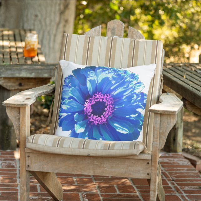 Blue daisy blue floral photo outdoor pillow (Chair)