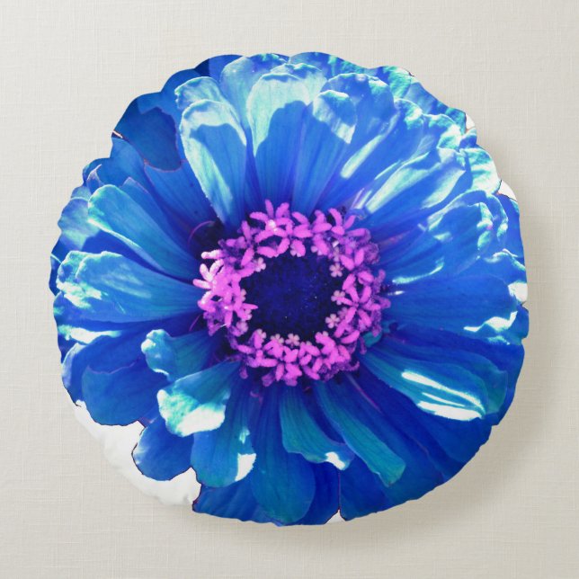 Blue daisy blue floral photo round pillow (Front)