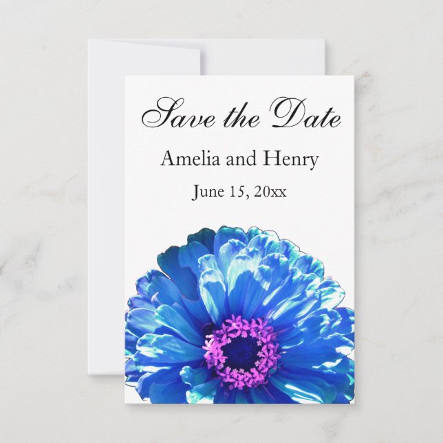 Blue daisy blue floral photo save the date (Front)