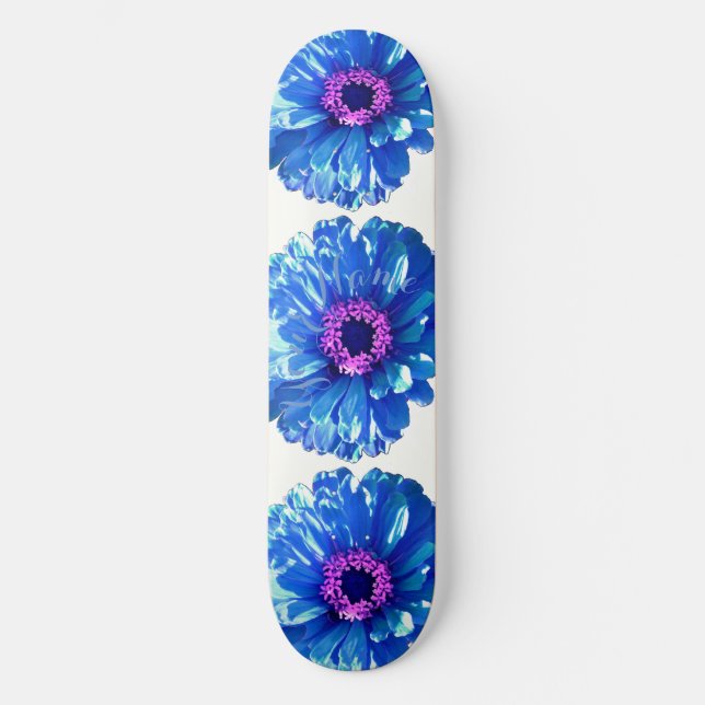 Blue daisy blue floral photo skateboard (Front)