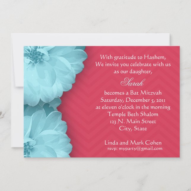 blue daisy chevron invitation (Front)