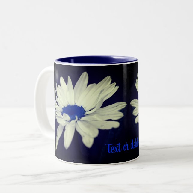 Blue Daisy Floral Art Personalized  Two-Tone Coffee Mug (Front Left)