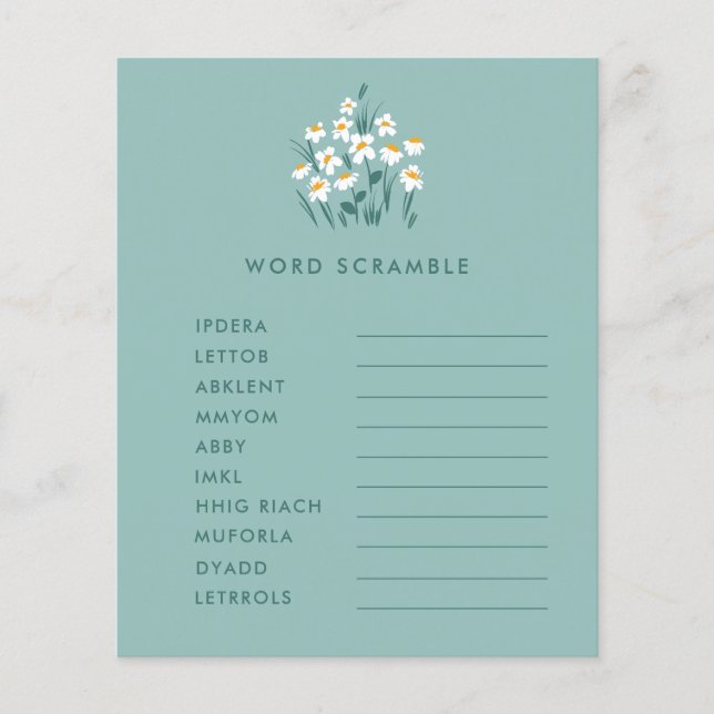 Blue daisy floral beautiful baby shower game flyer (Front)