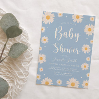 Blue Daisy Floral Girl Baby shower Invitation