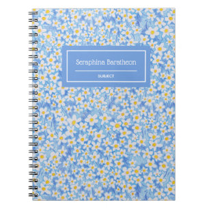 Blue Daisy Floral Pattern Monogram Notebook