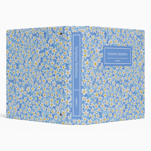 Blue Daisy Floral Pattern Personalized Binder (Background)
