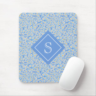 Blue Daisy Floral Pattern Personalized Mouse Pad