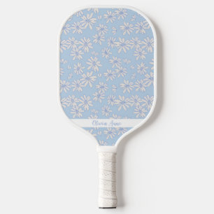 Blue Daisy Floral Pattern Personalized Name Cute Pickleball Paddle