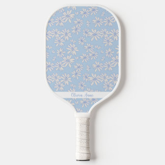Blue Daisy Floral Pattern Personalized Name Cute Pickleball Paddle