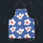Blue Daisy Floral Pattern Playful Flower Art Apron<br><div class="desc">A cheerful floral pattern featuring bright white daisy-style flowers scattered across a vibrant blue background. Each blossom is highlighted with a bold red center, creating a playful contrast that brings energy and charm to the design. The simple illustrated flower shapes and lively color palette create a fun, youthful aesthetic inspired...</div>