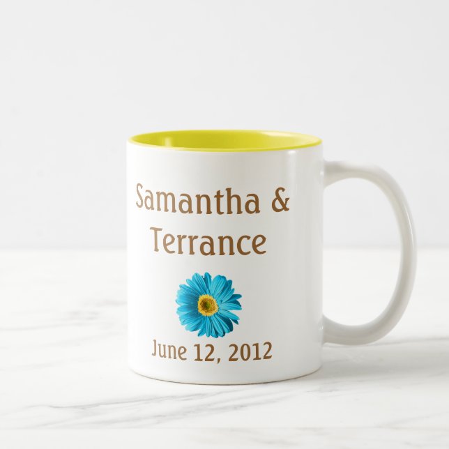 Blue Daisy Flower Customizable Two-Tone Coffee Mug (Right)
