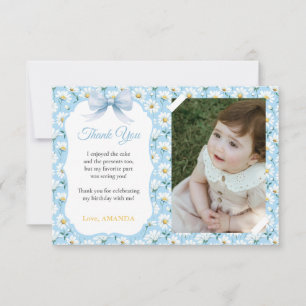 Blue Daisy Flower Fancy ONE Girl Birthday Thank You Card