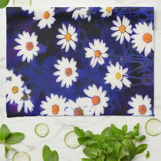 Blue Daisy Garden Art Serviette de cuisine (Plié)