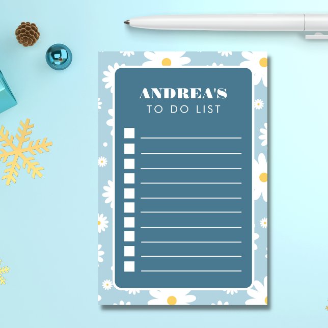 Blue Daisy Groovy Retro To Do List Name Checklist Post-it Notes (Creator Uploaded)