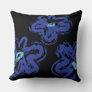 BLUE DAISY HANDRAWN DESIGN Retro Throw Pillow