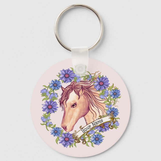 Blue Daisy Horse  Keychain (Front)