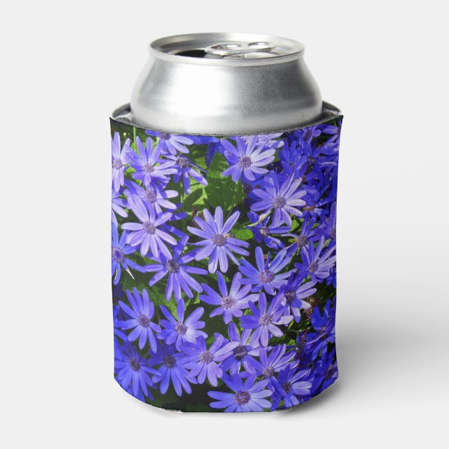 Blue Daisy-like Flowers Nature Photography Can Cooler (Can Front)