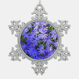 Blue Daisy-like Flowers Nature Photography Snowflake Pewter Christmas Ornament