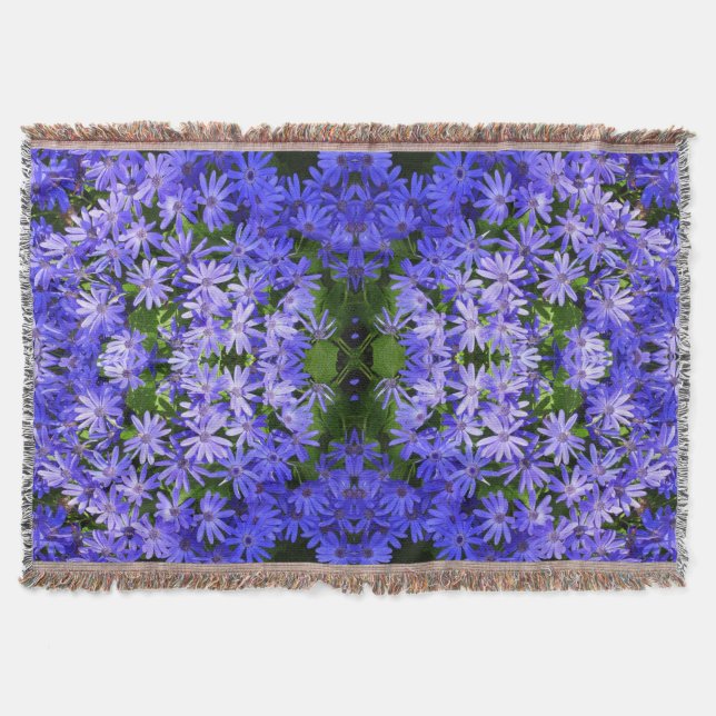 Blue Daisy-like Flowers Nature Photography Throw Blanket (Front)