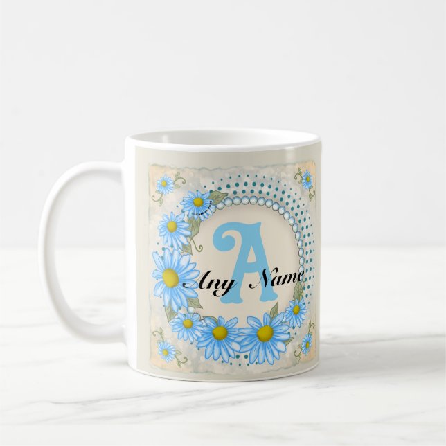 Blue Daisy Monogram mug (Left)
