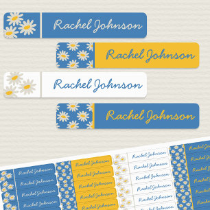 Blue Daisy & Retro Striped Waterproof Kids Name