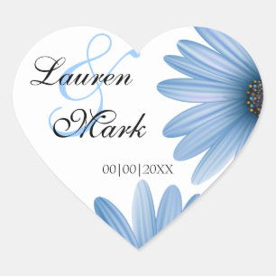 Blue Daisy Save the Date Heart Sticker