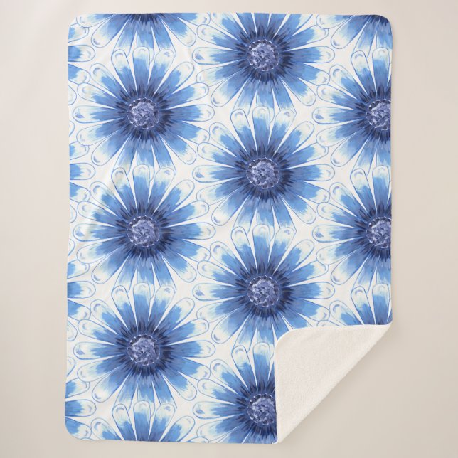 Blue Daisy Sherpa Blanket (Front)