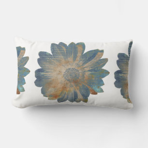 Blue Daisy/Solid Tan Reversible Lumbar Pillow