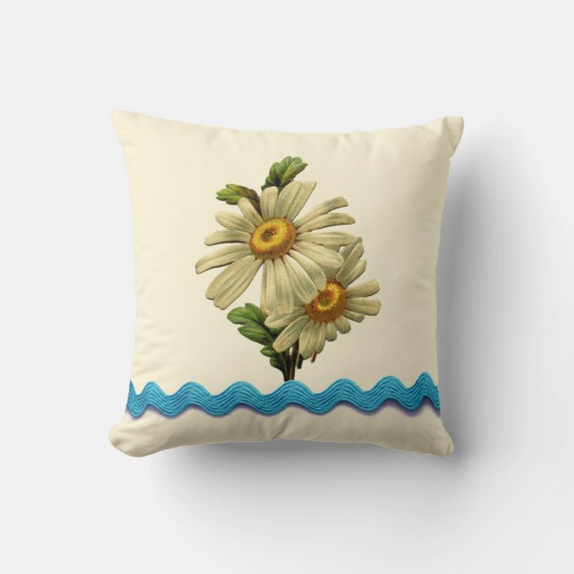 Blue Daisy Throw Pillow (Front)