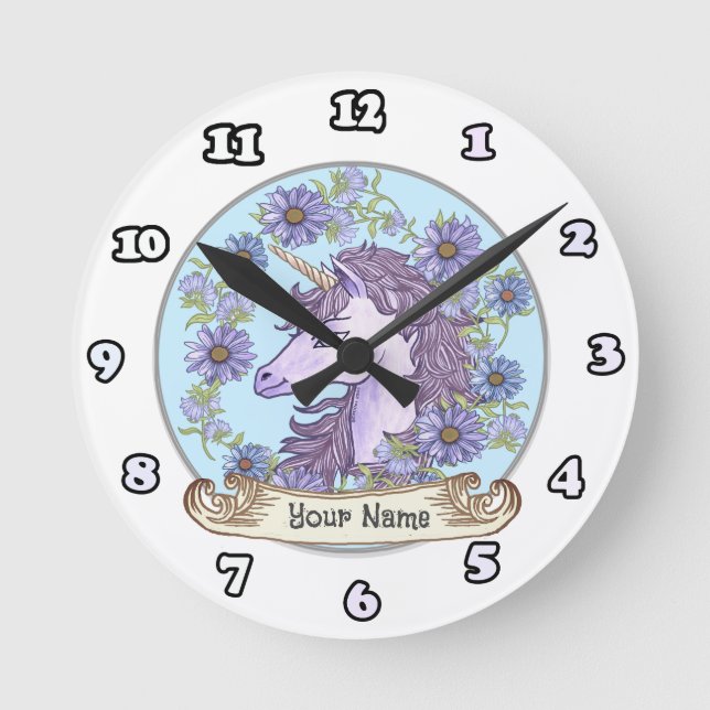 Blue Daisy Unicorn  clock (Front)