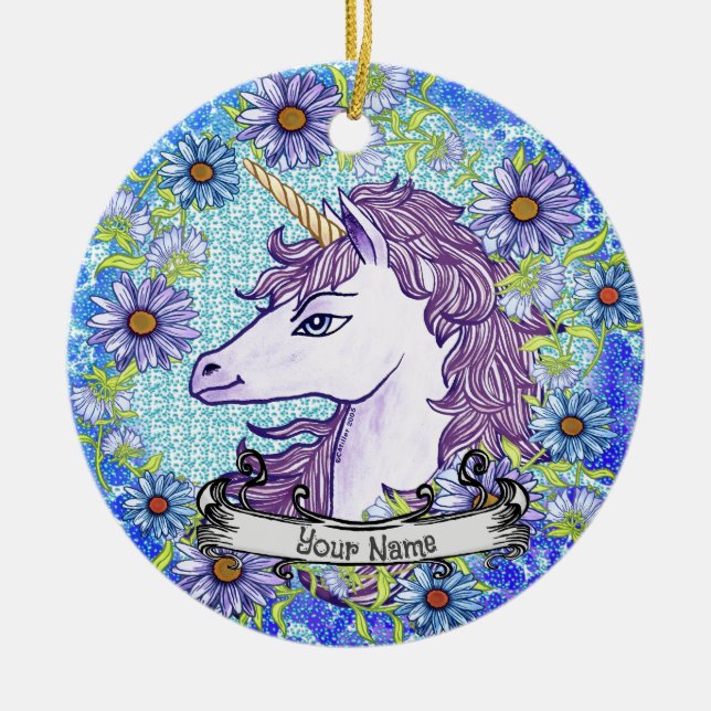Blue Daisy Unicorn ornament (Front)