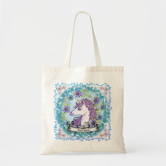 Blue Daisy Unicorn  Tote Bag (Front)