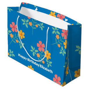 Blue Daisy Vintage Bouquet Pattern Customized Large Gift Bag