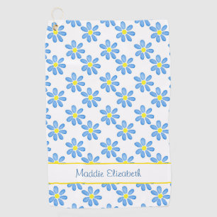 Blue Daisy Watercolor Pattern 2 Golf Towel