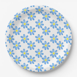 Blue Daisy Watercolor Pattern 2 Paper Plate