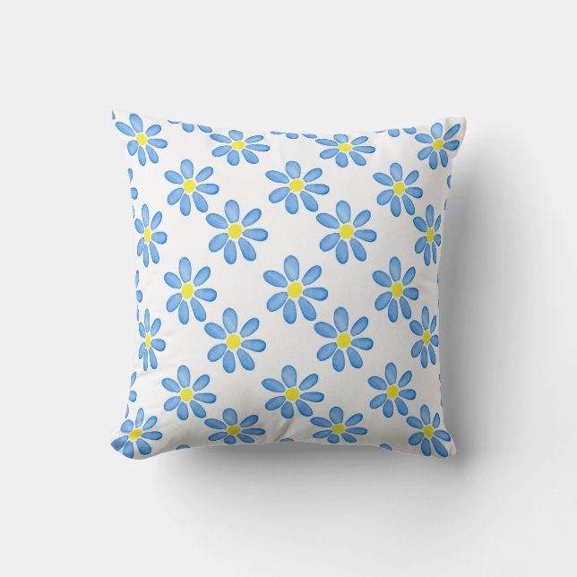 Blue Daisy Watercolor Pattern 2 Throw Pillow (Front)