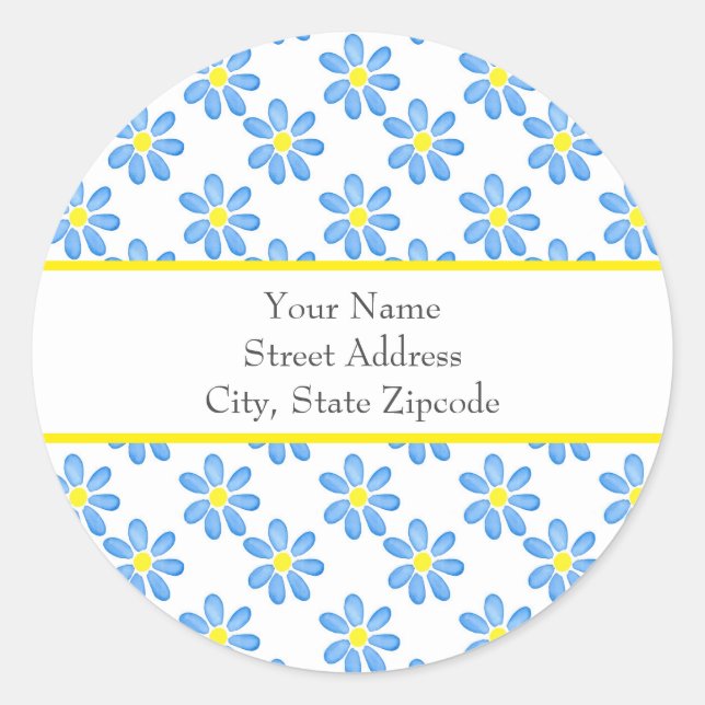 'Blue Daisy Watercolor Pattern'  Labels (Front)