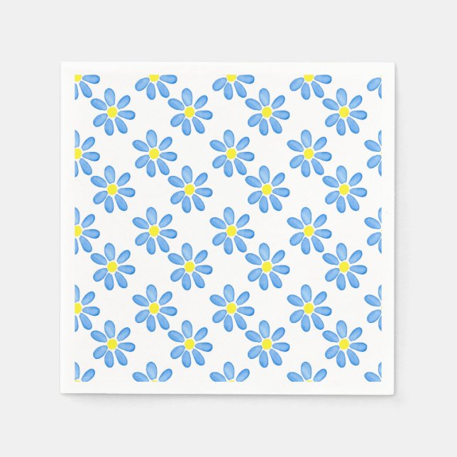 Blue Daisy Watercolor Pattern Napkin (Front)