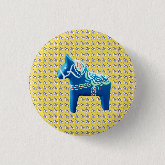 Blue Dala Horse 1 Inch Round Button (Front)