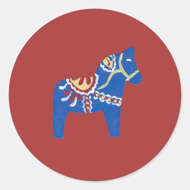 Blue Dala Horse Classic Round Sticker (Front)