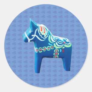 Blue Dala Horse Classic Round Sticker