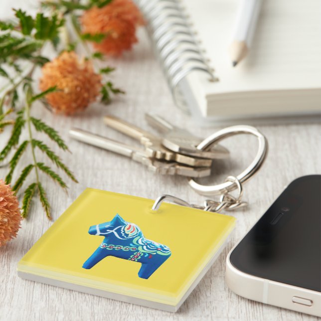 Blue Dala Horse Keychain (Front Right)
