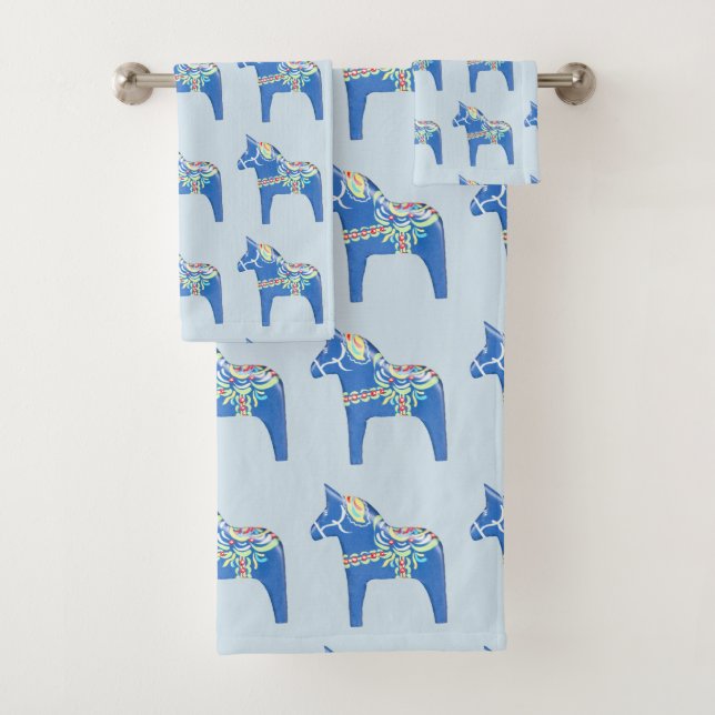 Blue Dala Horses Bath Towel Set (Insitu)