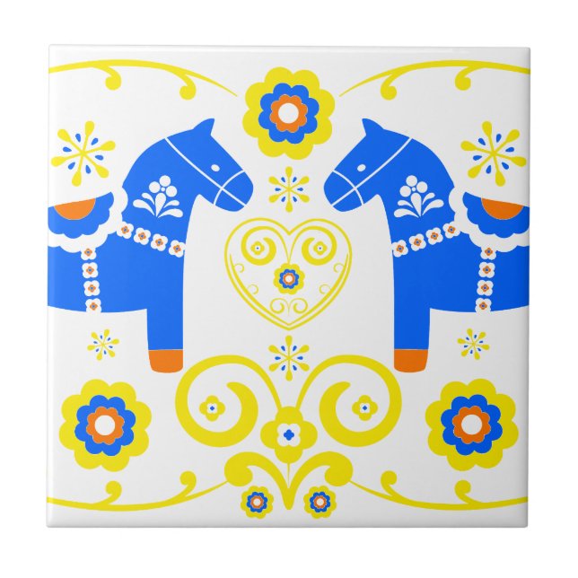 Blue Dala Horses Tile (Front)