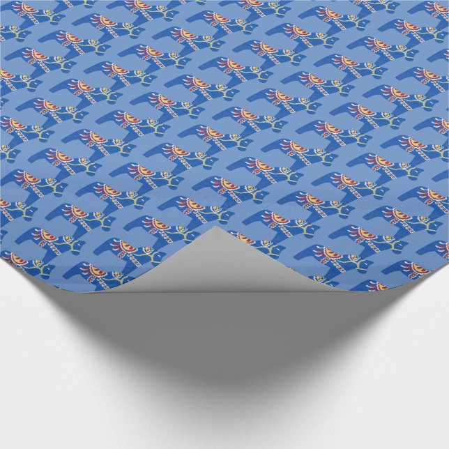 Blue Dala Horses Wrapping Paper (Corner)