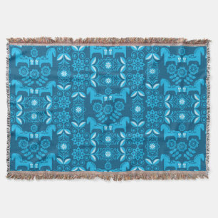 Blue Dala Swedish Horse Print Throw Blanket