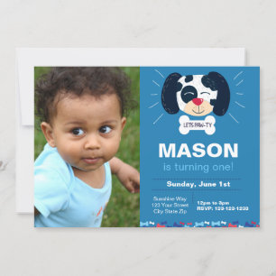 Blue Dalmatian Birthday Invitation with Photo